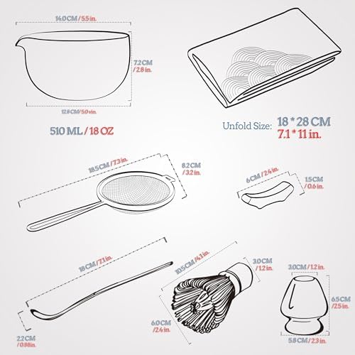 Set japonés de ceremonia de té matcha – kit completo con cuenco, batidor de bambú y accesorios rituales.