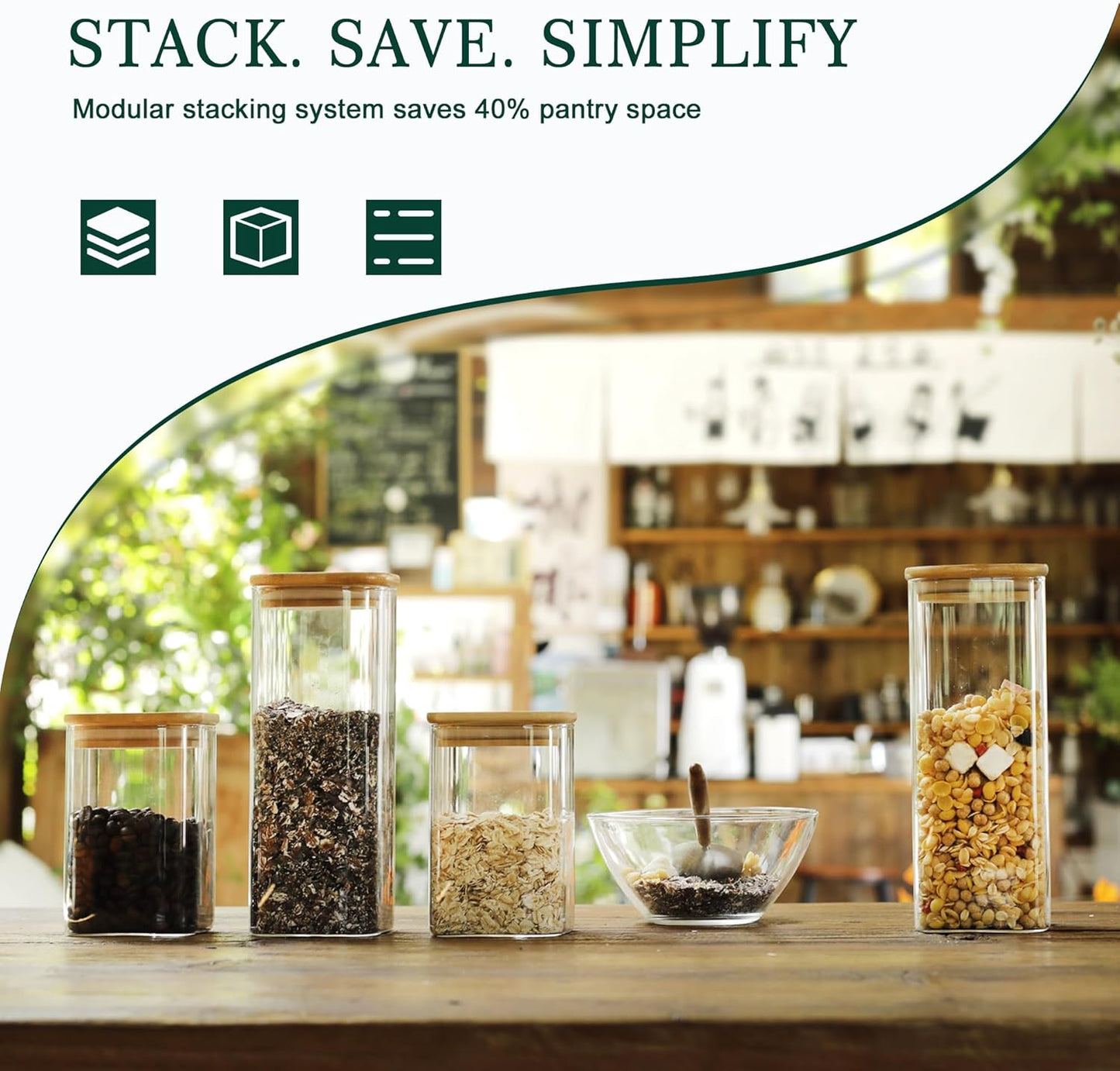 Set de Tarros de Cristal con Tapa de Bambú | 12 Unidades | 1000 ml y 600 ml | Almacenaje Natural y Ecológico
