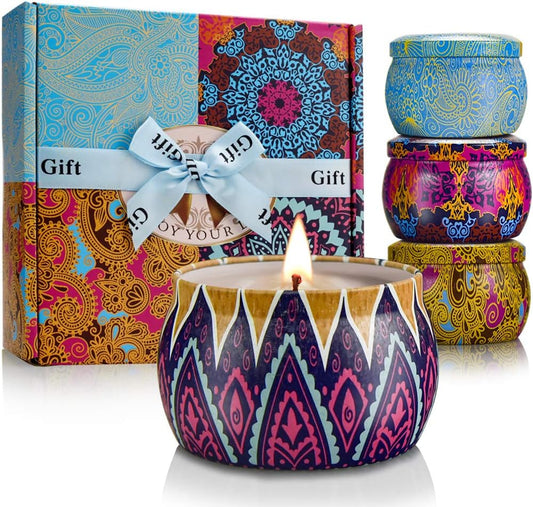 Velas Aromáticas Naturales – Pack de 4 (Lavanda, Higo, Vainilla y Rosa)